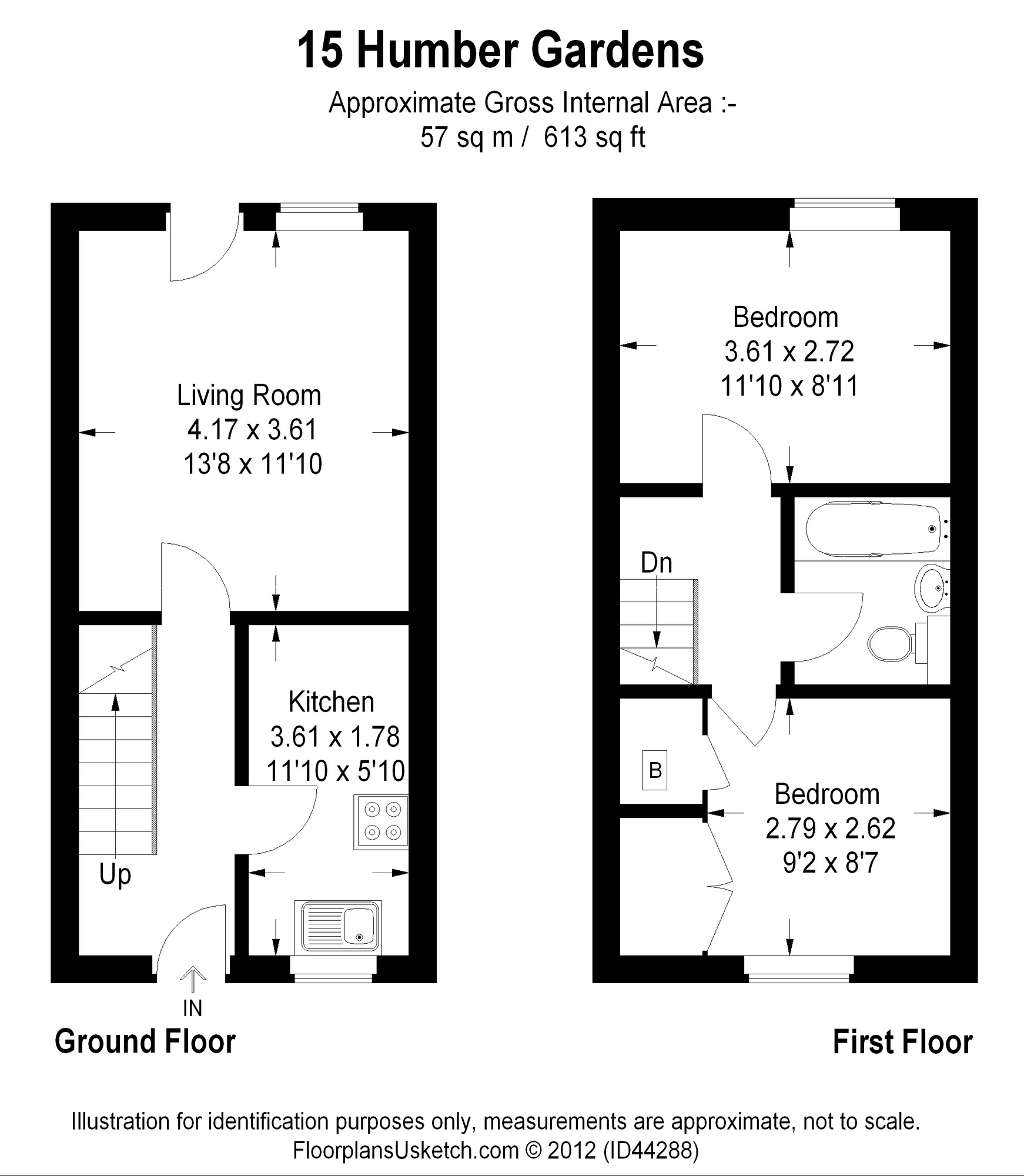 Floorplan of 2 bedroom Mid Terrace House to rent, Humber Gardens, Bursledon, Hampshire, SO31