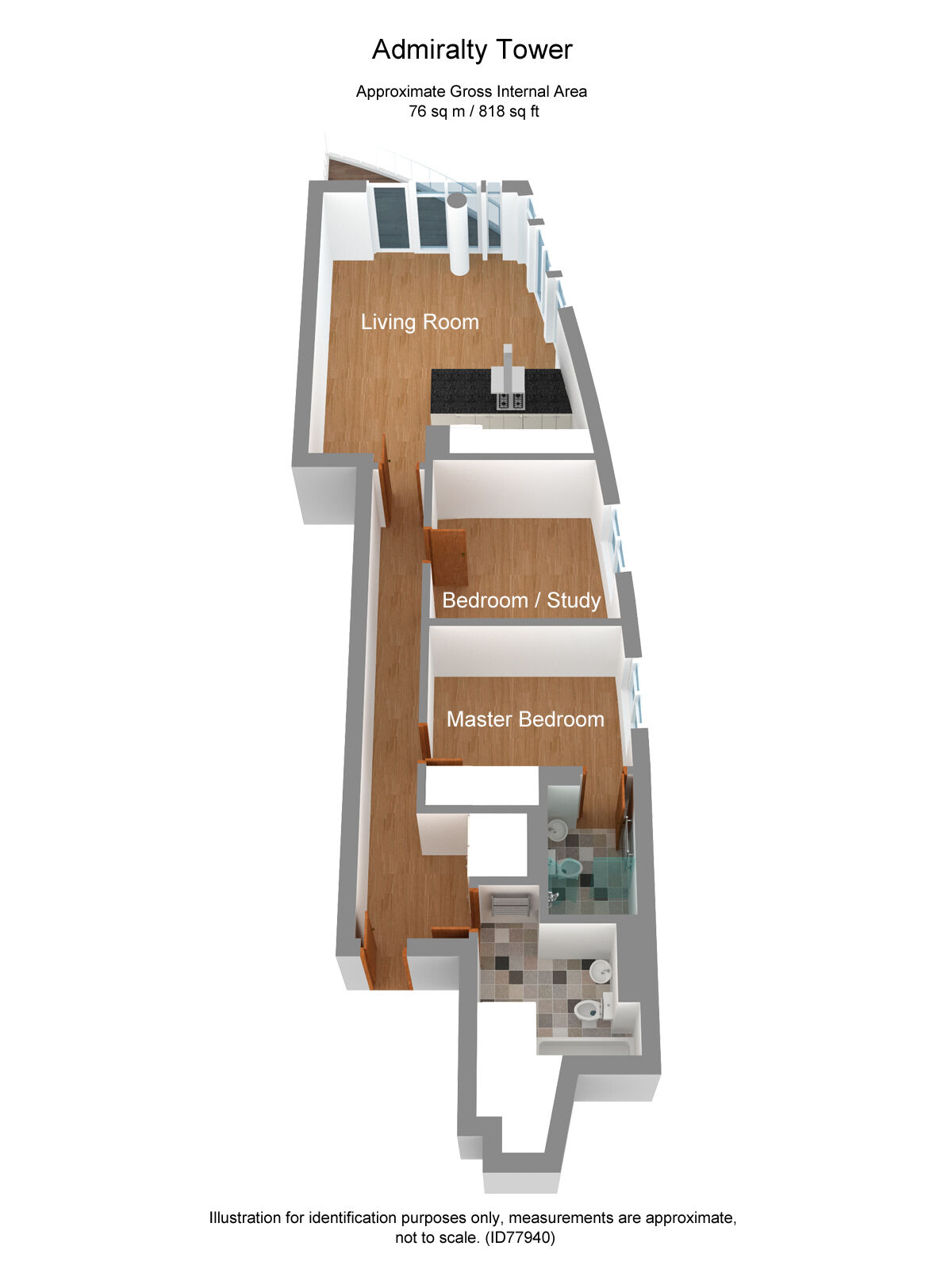 Floorplan of 2 bedroom Flat to rent, Admiralty Towers, Queen Street, Hampshire, PO1