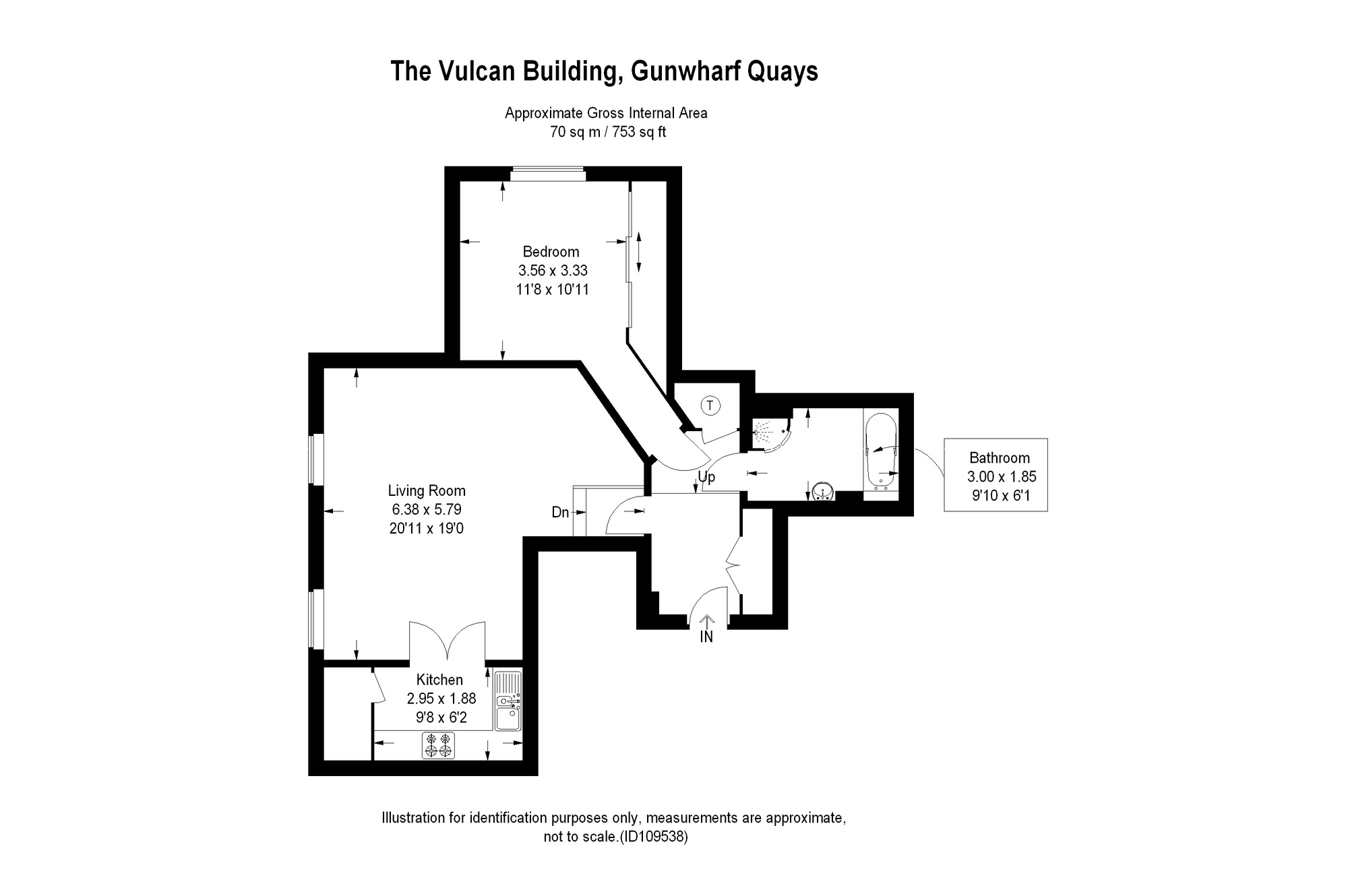 Floorplan of 1 bedroom Flat to rent, The Vulcan, Gunwharf Quays, Hampshire, PO1