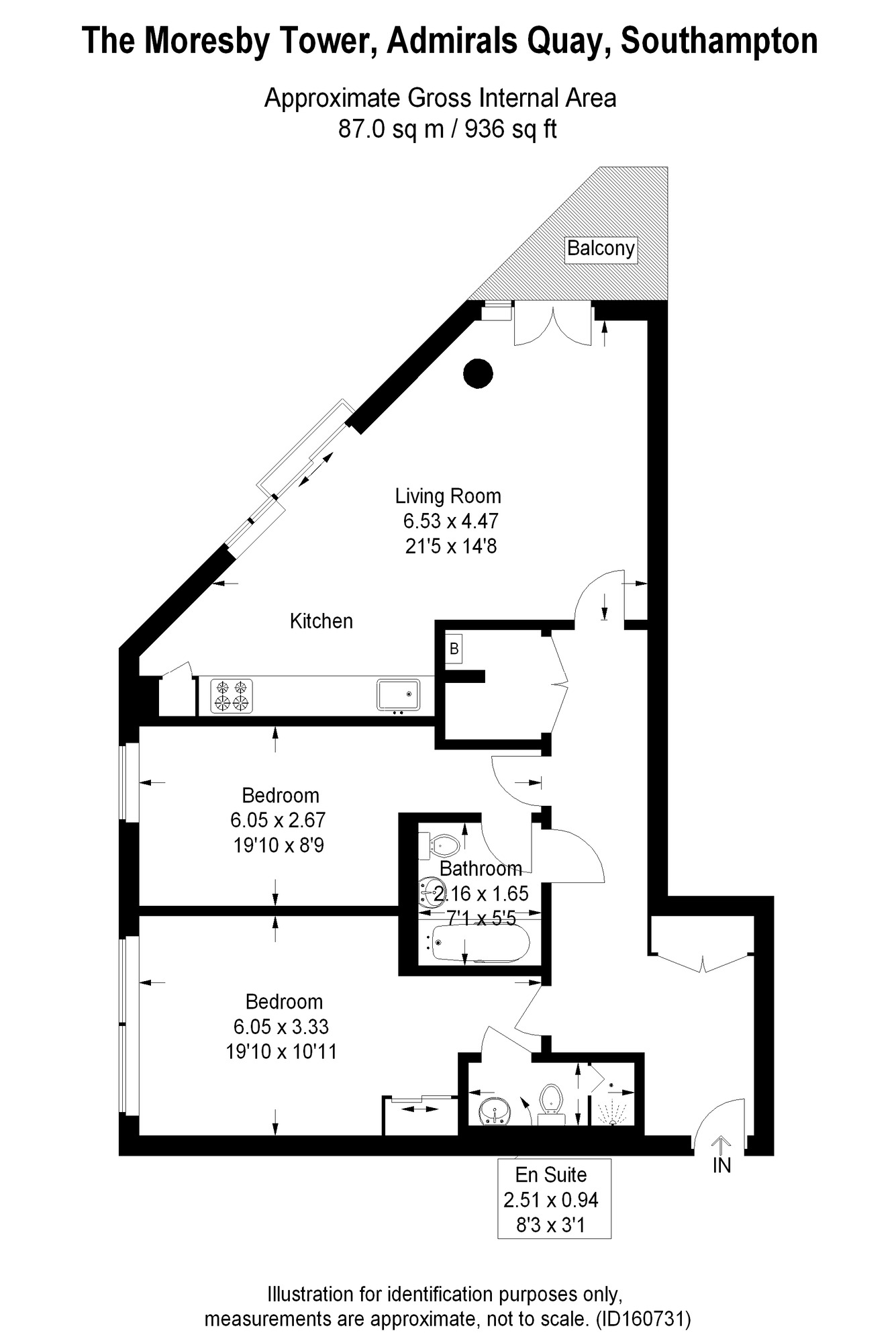 Floorplan of 2 bedroom Flat to rent, The Hawkins Tower, Admirals Quay, Southampton, SO14