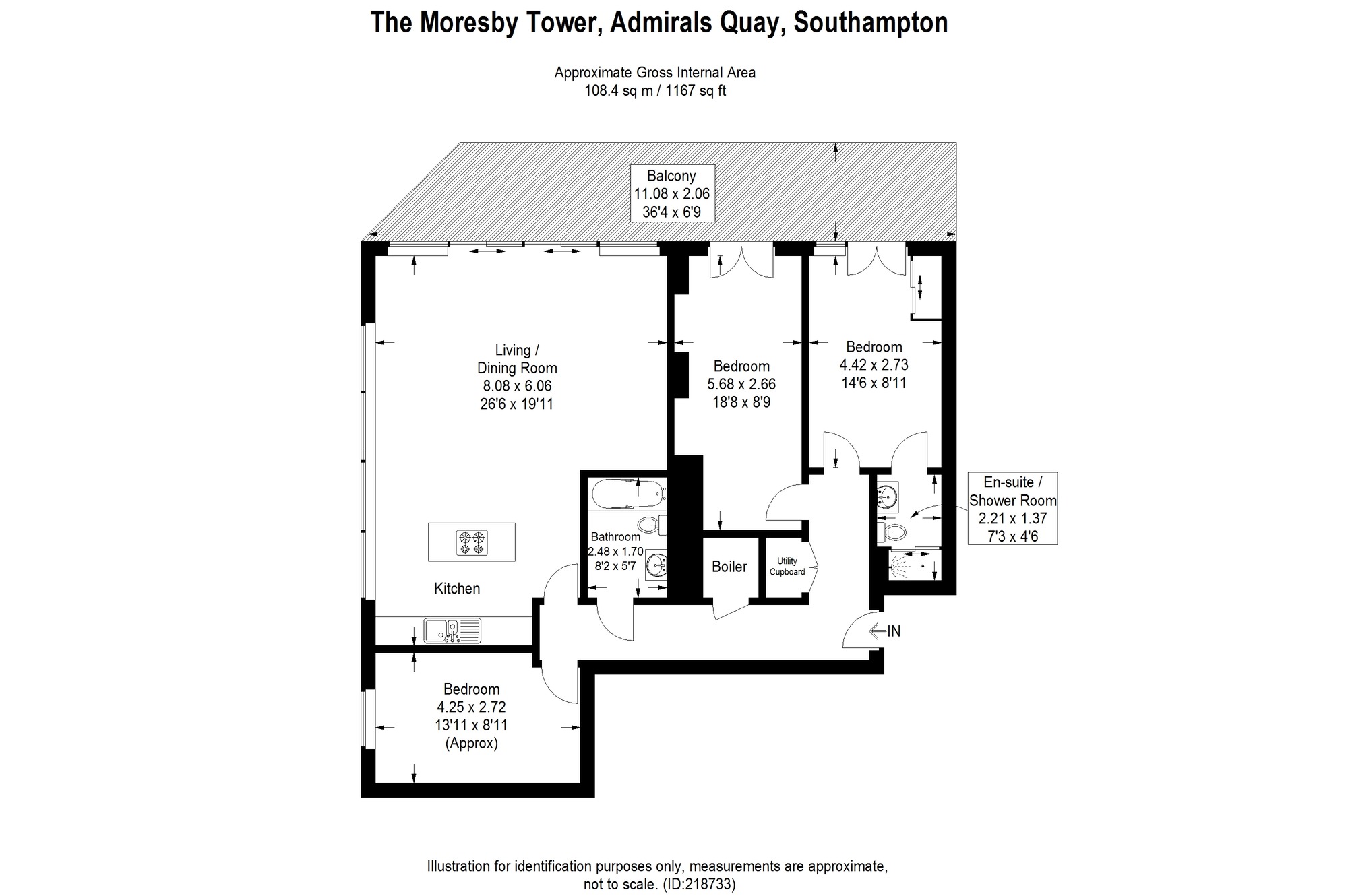 Floorplan of 3 bedroom Flat to rent, The Hawkins Tower, Admirals Quay, Southampton, SO14