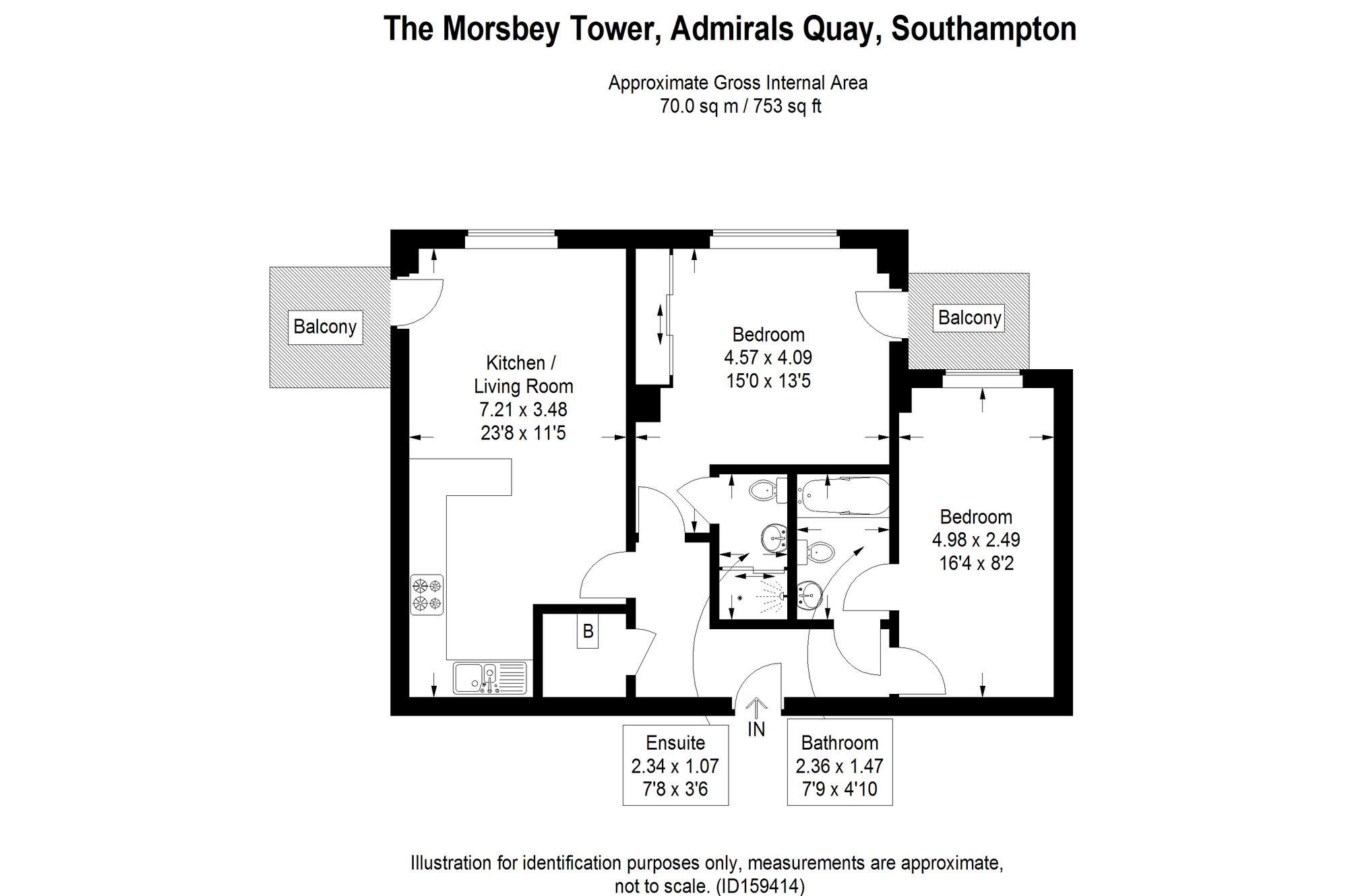 Floorplan of 2 bedroom Flat to rent, The Moresby Tower, Ocean Village, Southampton, SO14