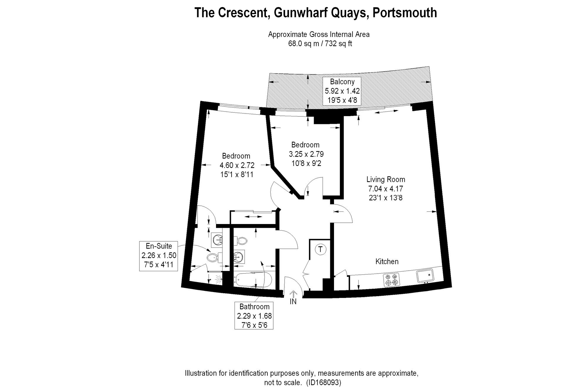 Floorplan of 2 bedroom Flat to rent, The Crescent, Gunwharf Quays, Portsmouth, PO1