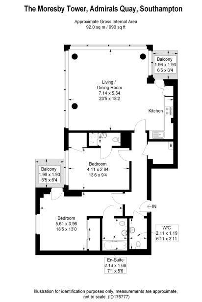Floorplan of 2 bedroom Flat to rent, The Moresby Tower, Ocean Village, Hampshire, SO14
