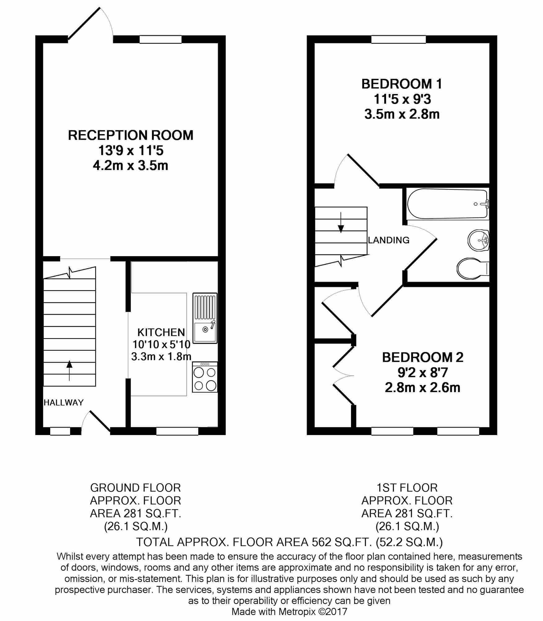 Floorplan of 2 bedroom Mid Terrace House to rent, Diligence Close, Bursledon, Southampton, SO31