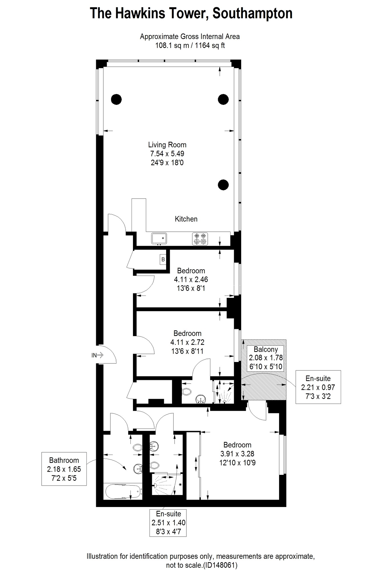 Floorplan of 3 bedroom Flat to rent, Ocean Way, Southampton, SO14