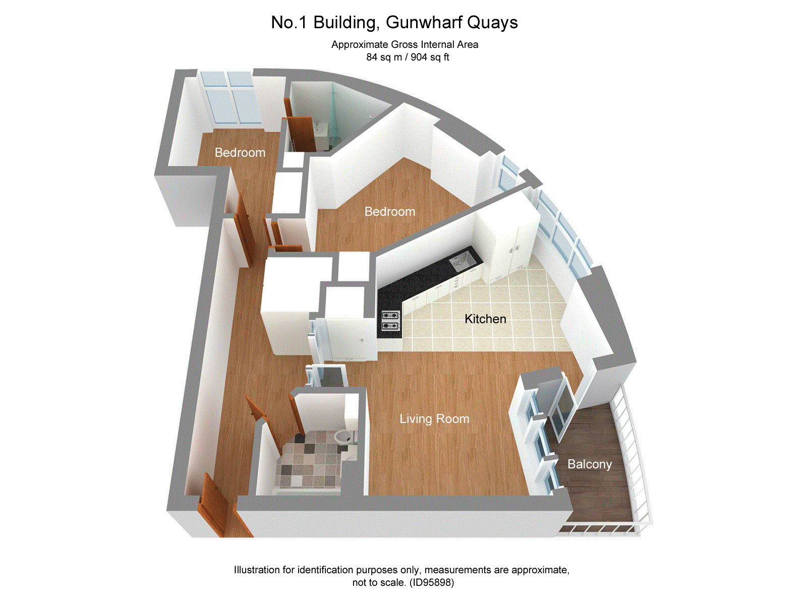 Floorplan of 2 bedroom Flat to rent, Number One Building, Gunwharf Quays, Hampshire, PO1