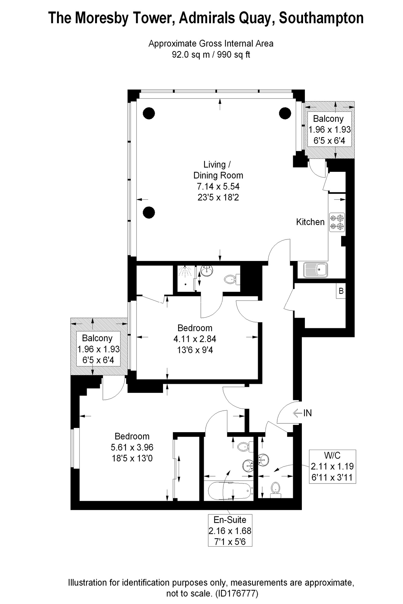 Floorplan of 2 bedroom Flat to rent, The Moresby Tower, Ocean Village, Hampshire, SO14