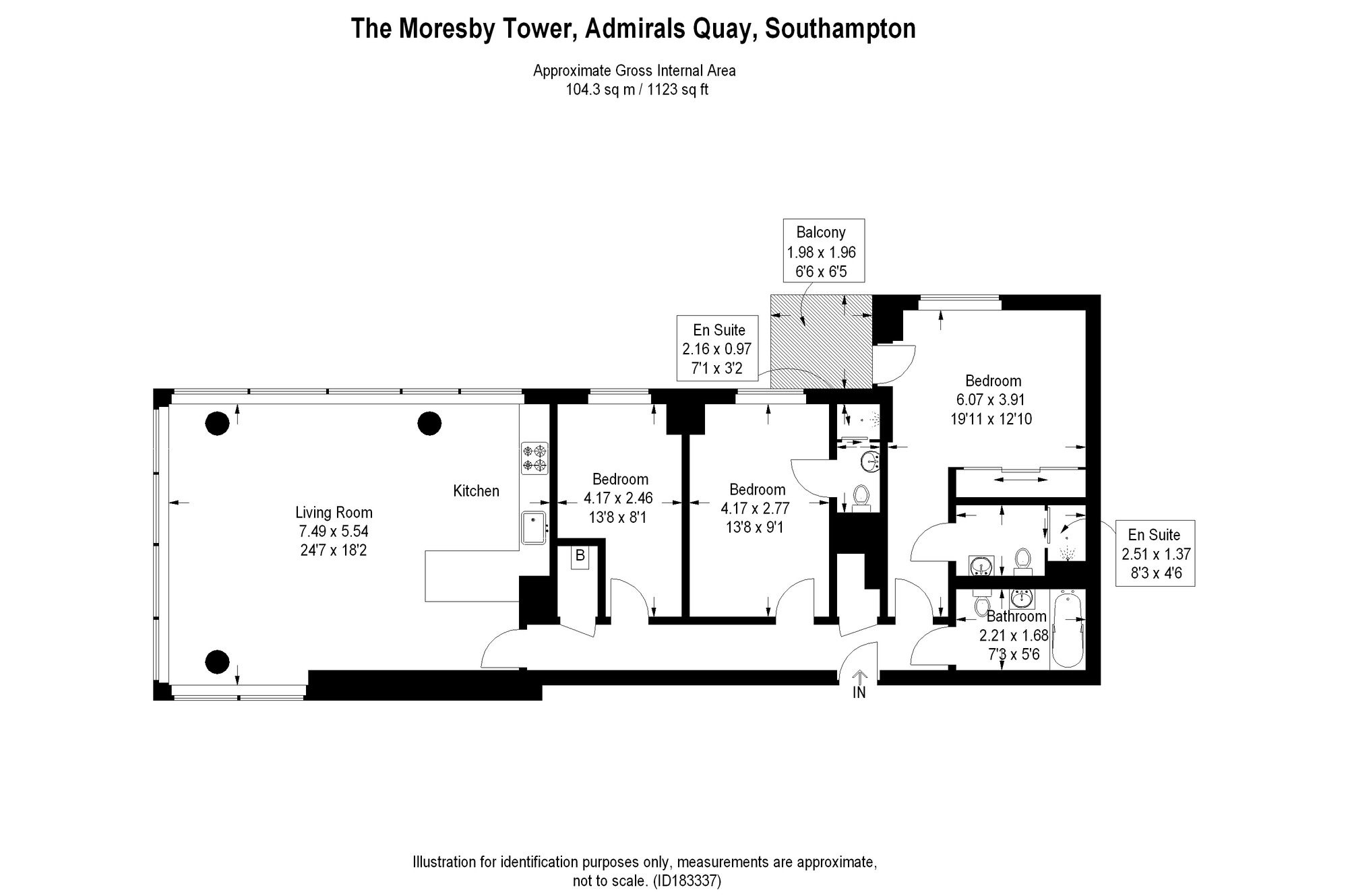Floorplan of 3 bedroom Flat to rent, The Moresby Tower, Ocean Village, Southampton, SO14
